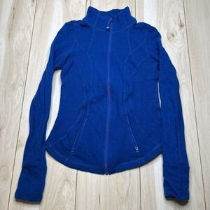 LJ BLACK Wool Blend Active Knit Sweater Full Zip Womens Size Medium Blue Stretch